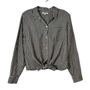 Madewell Flannel Tie-Front Shirt in Gingham Check Brown White Womens Large
